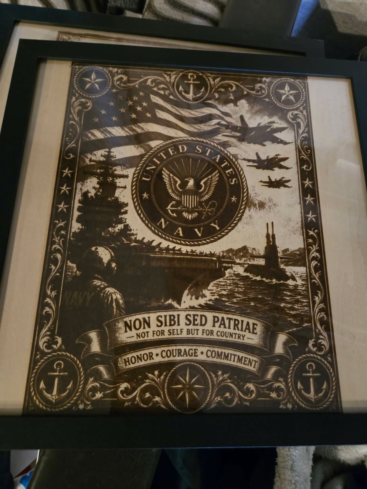 Navy tribute, framed and matted